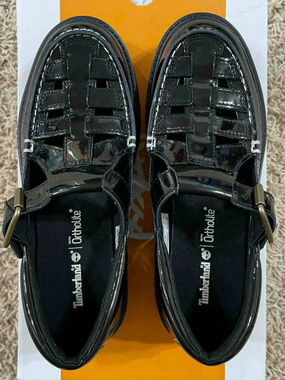 Timberland Women's Patent Leather Stone Street Platform Buckle Shoes, Size 7